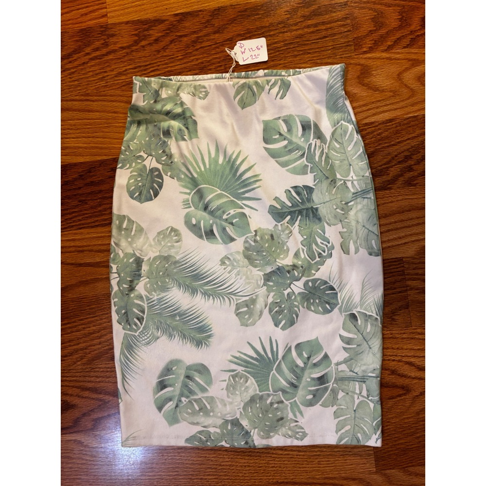 Clockhouse Tropical Palm Leaf Pencil Skirt Resortwear Bodycon Small Green White